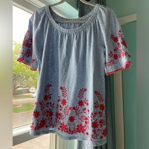 Talbots embroidered flutter sleeve shirt